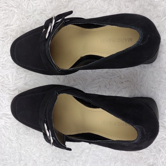 Marc Fisher Caila Black Suede Upper Round Toe Block High Heel Slip On Shoe - Picture 6 of 14